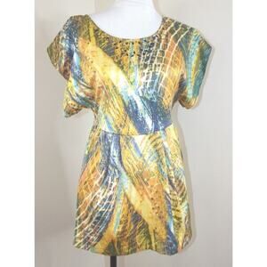 FREE PEOPLE Womens Festival Boho Short DRESS - Size 0 - Yellow Print Sheer READ